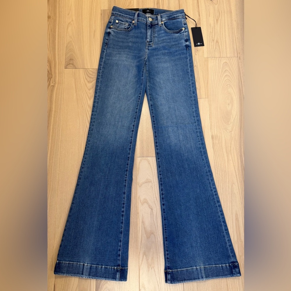 Long! 7 For All Mankind Dojo Original Jeans Women Flare Leg Trousers NWT Size 25 - Picture 4 of 13